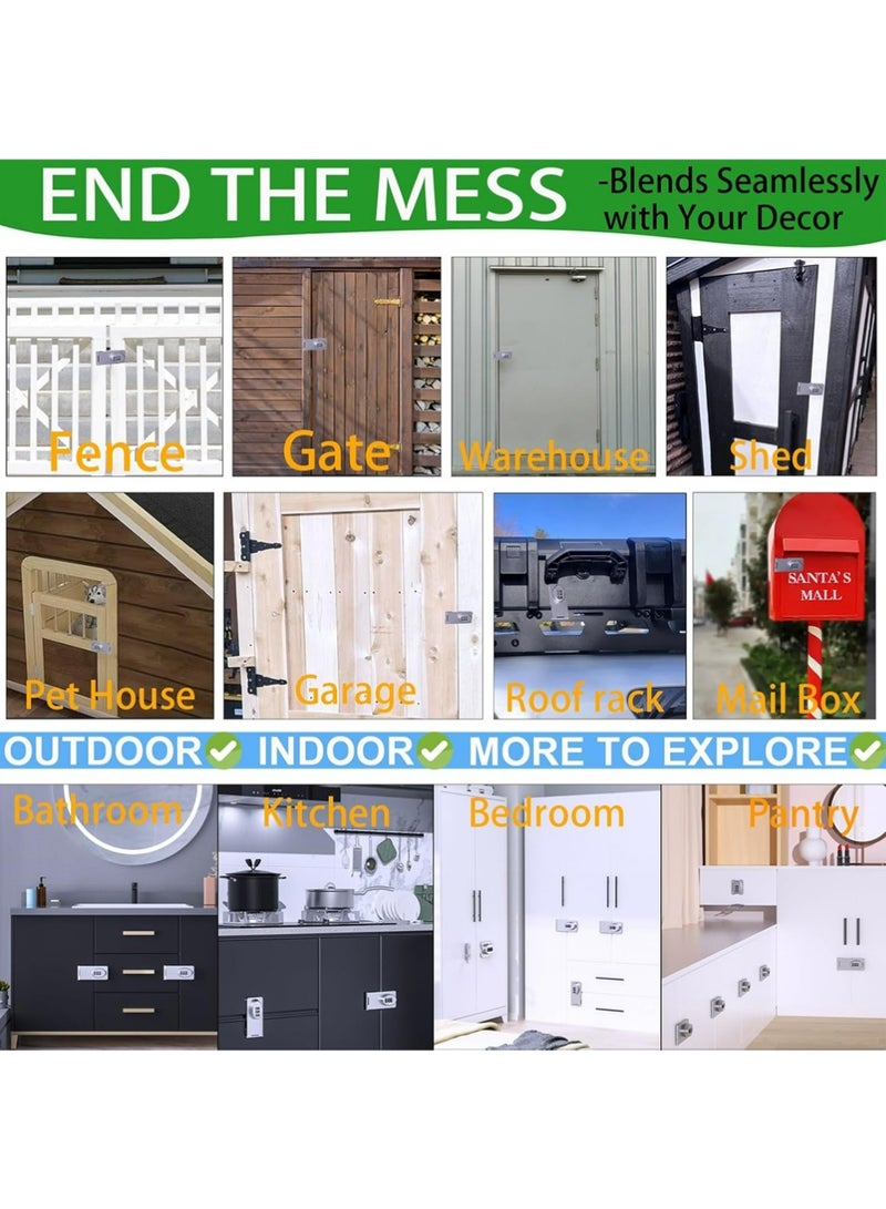 أوللاي أقفال بدون مفتاح مع تركيبة أرقام لدرج الزاوية، قفل بزاوية 90 درجة للأبواب المنزلقة/القابلة للدفع/أبواب الحظيرة، مزلاج بكلمة مرور للخزانة للمكتب والمطبخ والسياج الخارجي والحديقة والساحة، لاصق قوي/مثقاب - Image 4