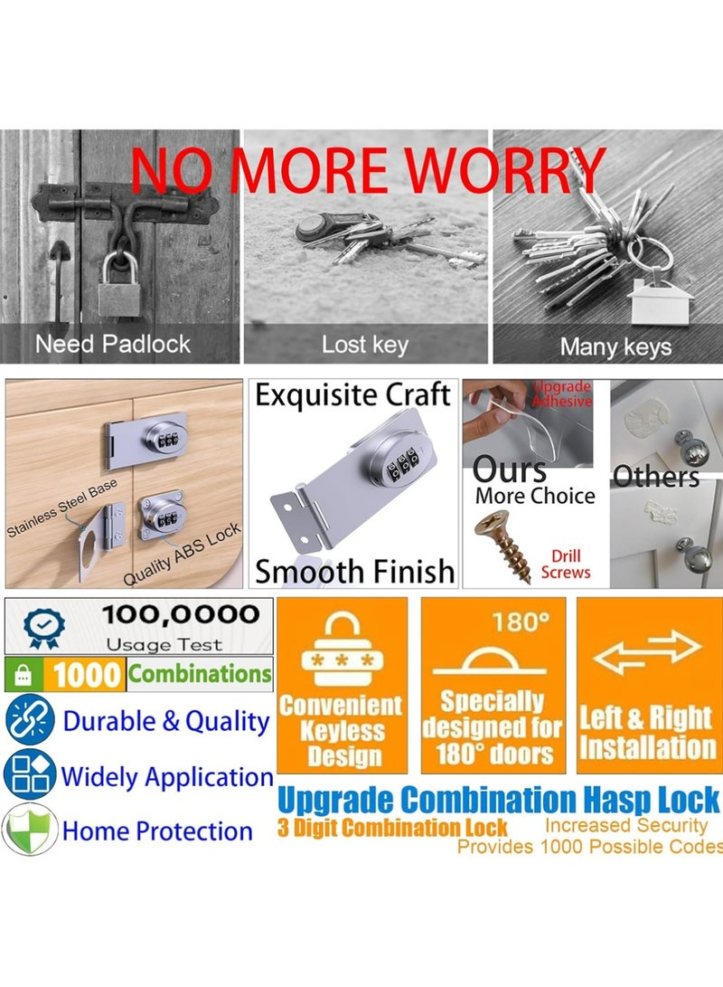 أوللاي أقفال بدون مفتاح مع تركيبة أرقام لدرج الزاوية، قفل بزاوية 90 درجة للأبواب المنزلقة/القابلة للدفع/أبواب الحظيرة، مزلاج بكلمة مرور للخزانة للمكتب والمطبخ والسياج الخارجي والحديقة والساحة، لاصق قوي/مثقاب - Image 3