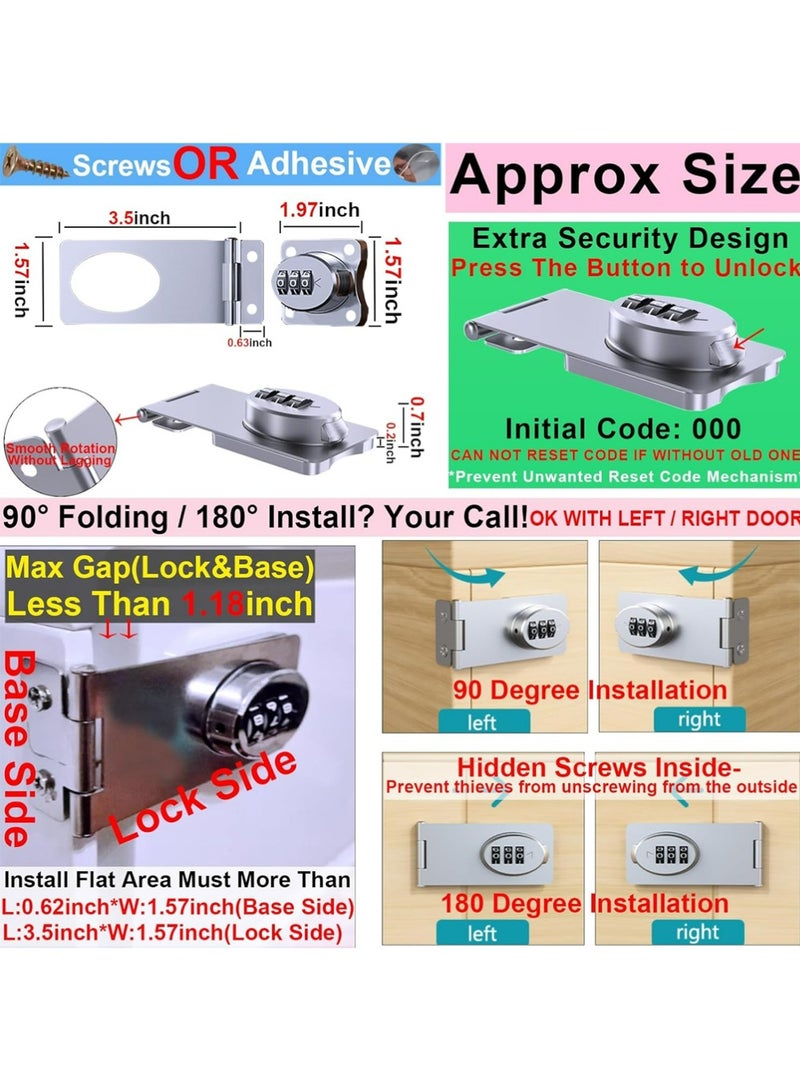 أوللاي أقفال بدون مفتاح مع تركيبة أرقام لدرج الزاوية، قفل بزاوية 90 درجة للأبواب المنزلقة/القابلة للدفع/أبواب الحظيرة، مزلاج بكلمة مرور للخزانة للمكتب والمطبخ والسياج الخارجي والحديقة والساحة، لاصق قوي/مثقاب - Image 2