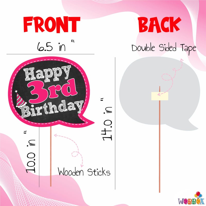 WOBBOX Third Birthday Photo Booth Party Props Pink for Baby Girl, 3rd Birthday Decorations for Girl, Kids Birthday Party Decoration Items - Image 4