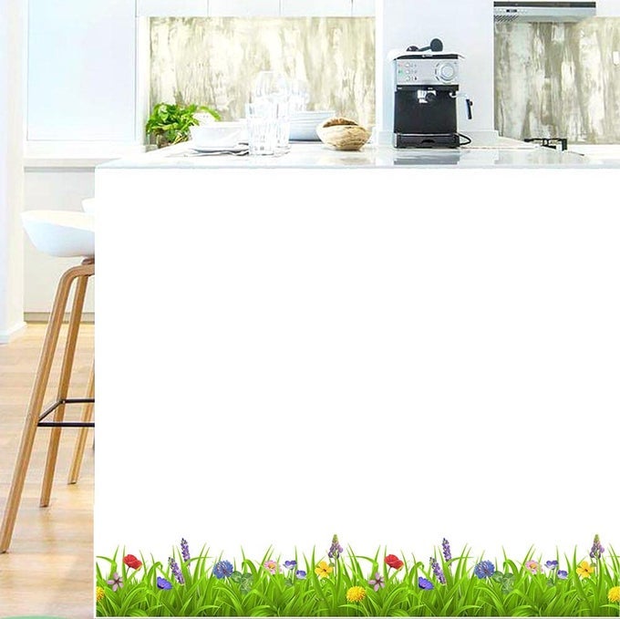 GREEN GRASS COLORFUL FLOWER BORDER WALL DECALS STICKER PEEL AND STICK FOR KITCHEN DECOR LIVING ROOM PORCH XMAS SPRING DECORATION
