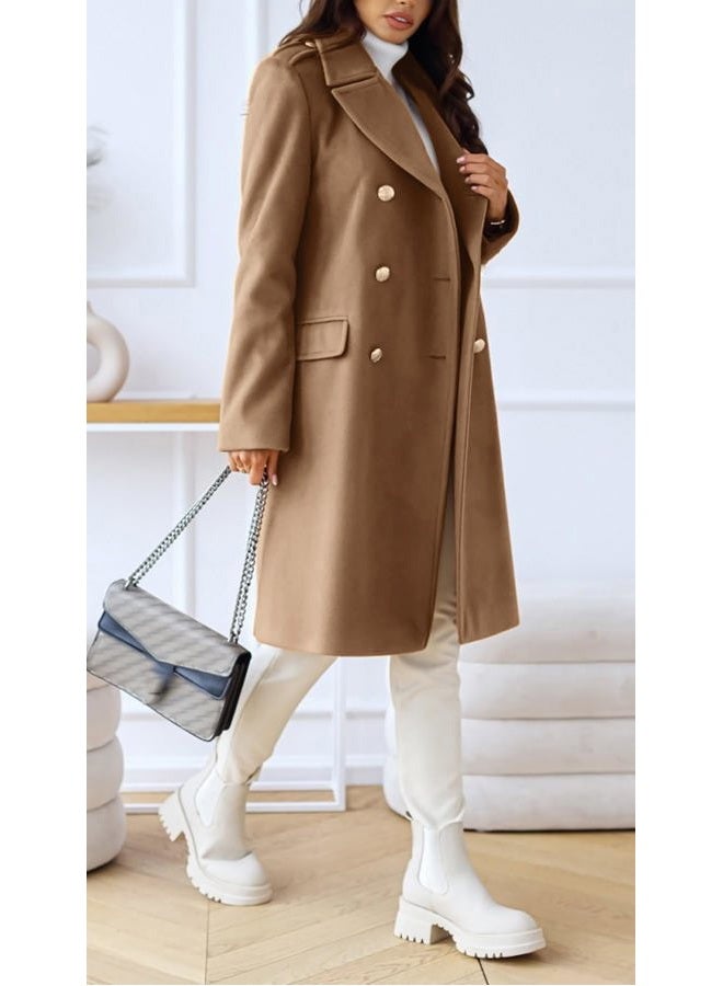 CHARTOU Women's Winter Jacket Double-Breasted Wool Blend Warm Long Trench Coat (Medium, Camel) - Image 4