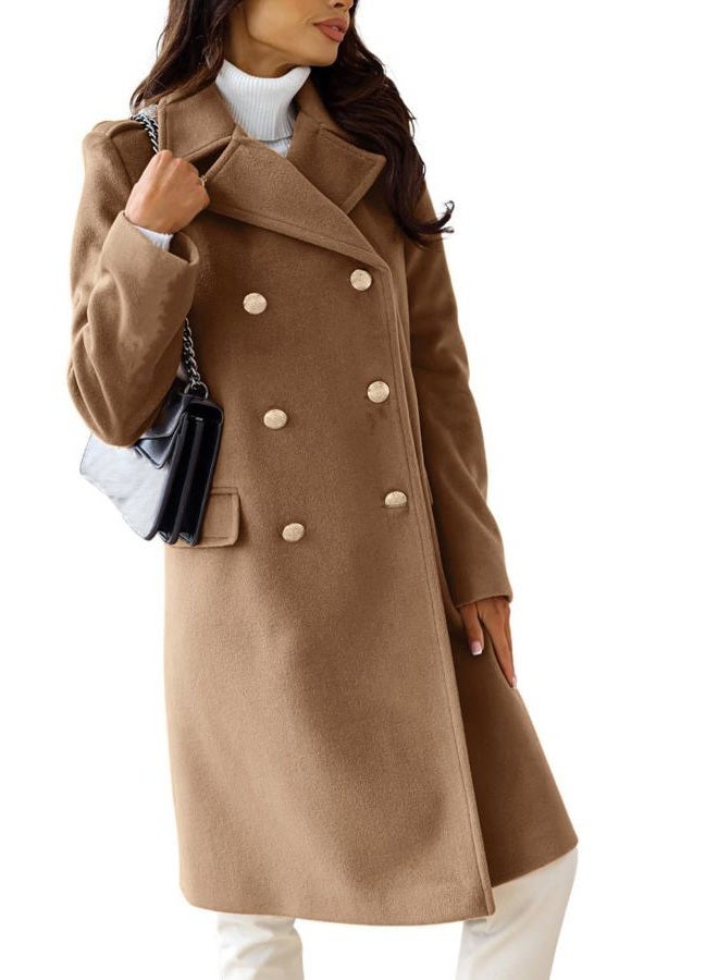 CHARTOU Women's Winter Jacket Double-Breasted Wool Blend Warm Long Trench Coat (Medium, Camel) - Image 2