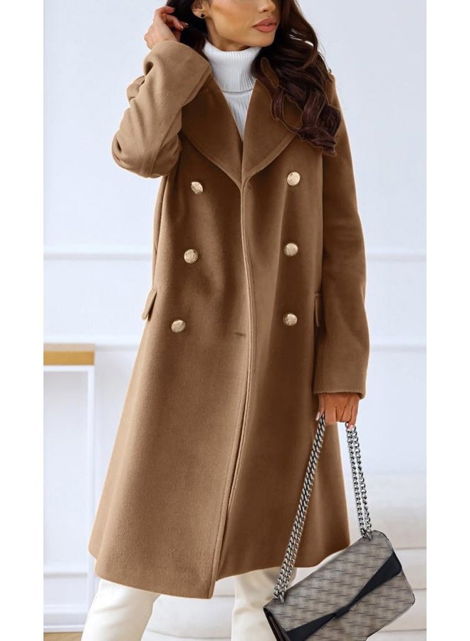 CHARTOU Women's Winter Jacket Double-Breasted Wool Blend Warm Long Trench Coat (Medium, Camel) - Image 3