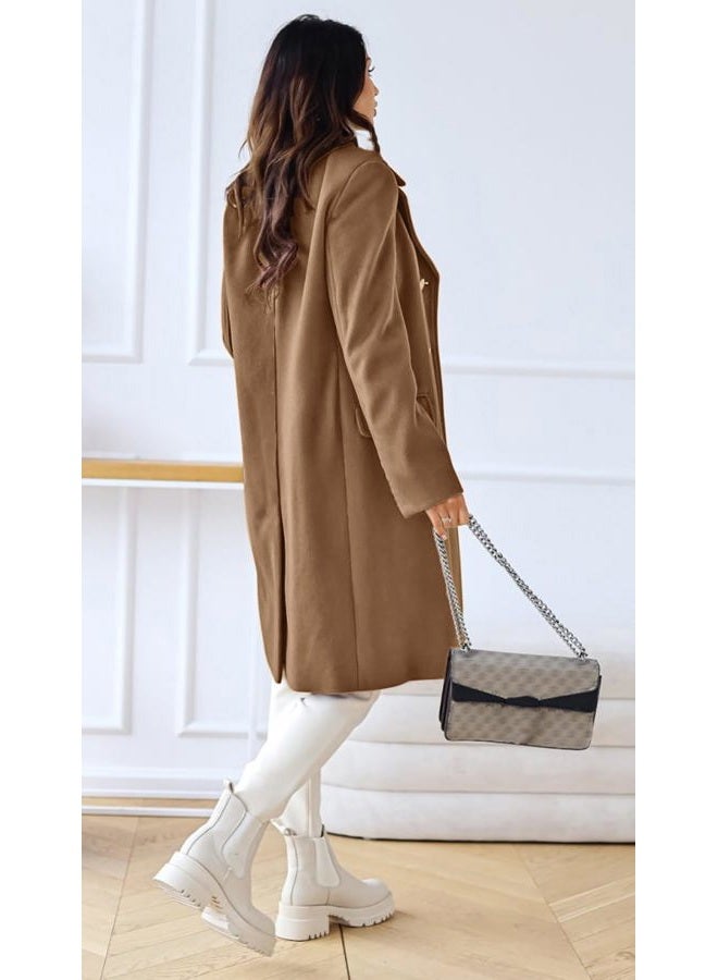CHARTOU Women's Winter Jacket Double-Breasted Wool Blend Warm Long Trench Coat (Medium, Camel) - Image 5