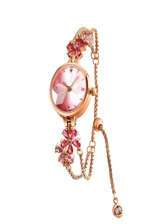 TIME100 Watches for Women Ladies Fashion Dress Bracelet Quartz Wrist Watch Round Dial Brass Strap with Diamonds Waterproof Women Watch (Pink) - Image 1