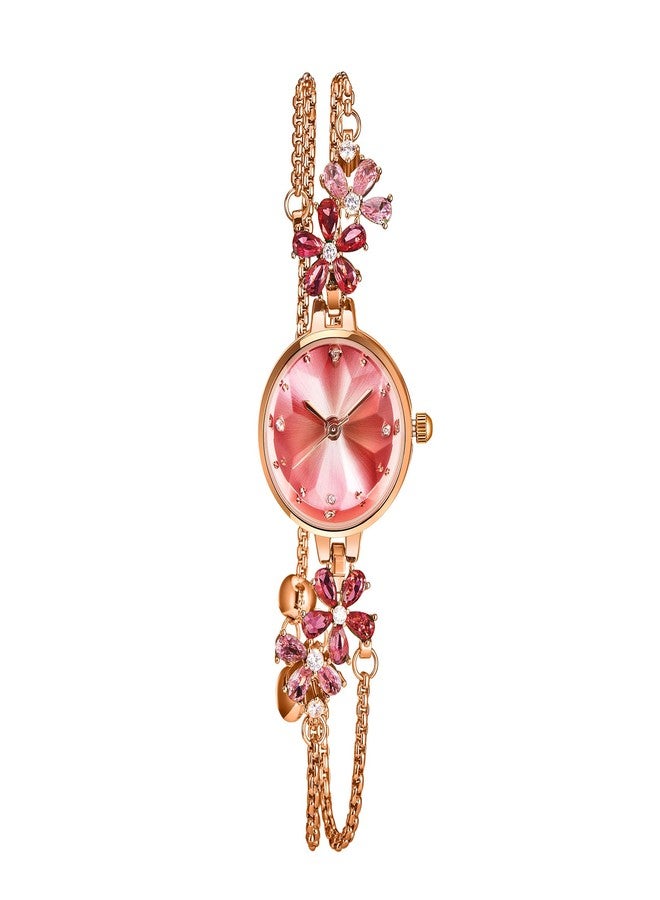 TIME100 Watches for Women Ladies Fashion Dress Bracelet Quartz Wrist Watch Round Dial Brass Strap with Diamonds Waterproof Women Watch (Pink) - Image 2