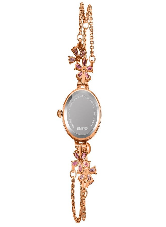 TIME100 Watches for Women Ladies Fashion Dress Bracelet Quartz Wrist Watch Round Dial Brass Strap with Diamonds Waterproof Women Watch (Pink) - Image 5