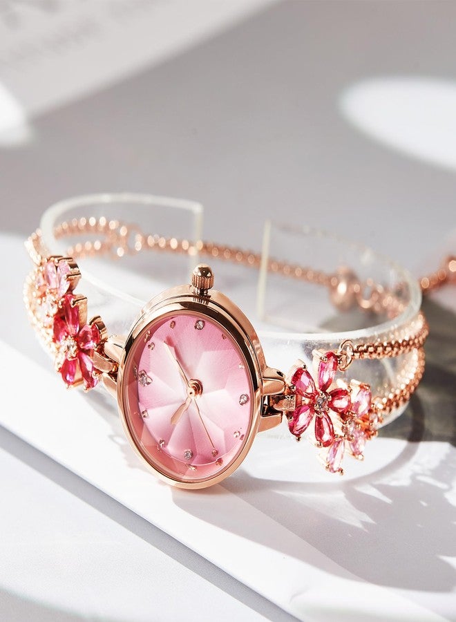 TIME100 Watches for Women Ladies Fashion Dress Bracelet Quartz Wrist Watch Round Dial Brass Strap with Diamonds Waterproof Women Watch (Pink) - Image 4