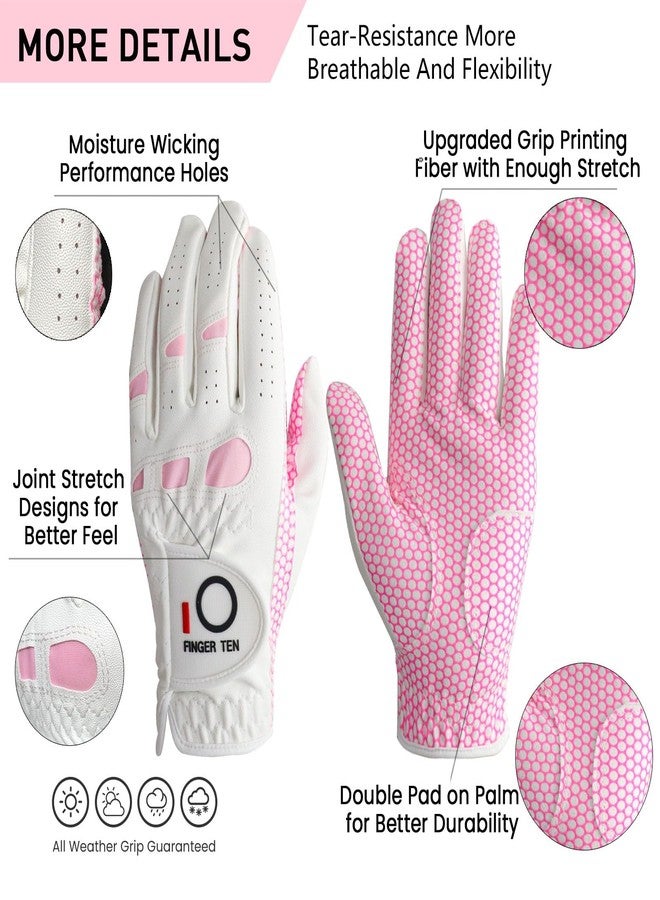 FINGER TEN Golf Gloves Women Extra Grip (Pink, Medium, Left) - Image 2