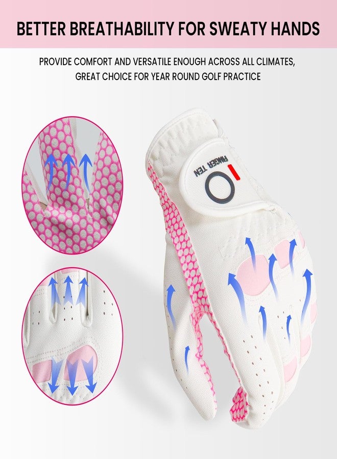 FINGER TEN Golf Gloves Women Extra Grip (Pink, Medium, Left) - Image 4