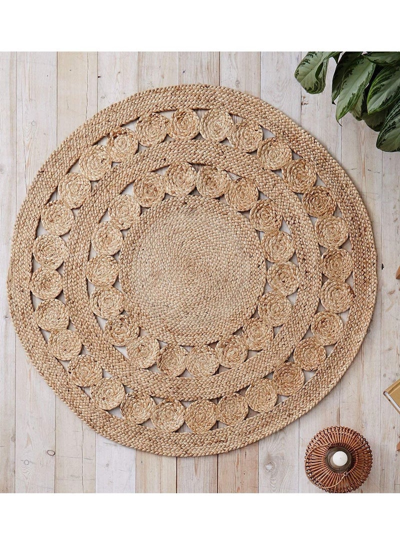 LINGWEI Natural Jute Rug Carpet Handwooven Round Jute Rug For Living Room Bedroom Natural Braided Floor Mat Rugs Seagrass Rug Carpet For Kitchen Entryway Hallway 120x120 - Image 2