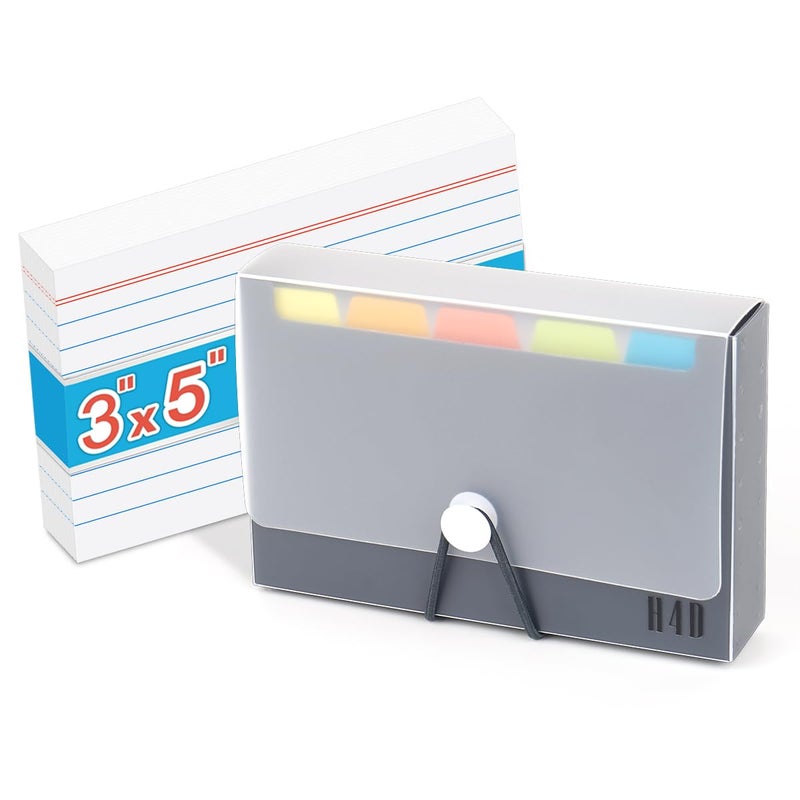 H4D 3x5 Index Card Case with 100 Heavyweight Ruled Index Cards and Dividers, Black - Image 1
