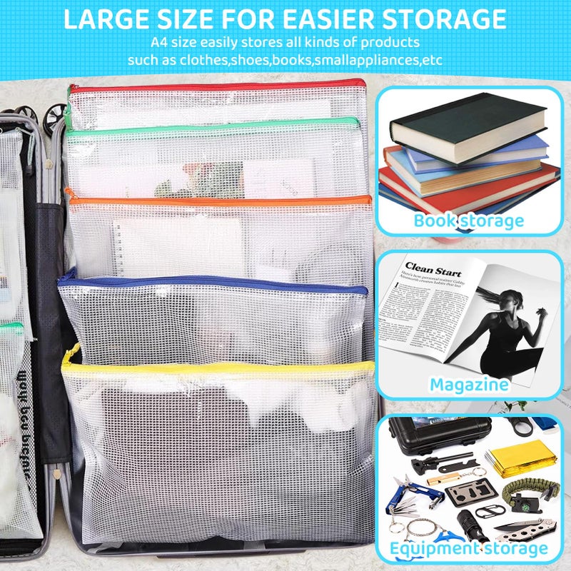 YOPCDJ 24pcs Mesh Zipper Pouch File Bags Puzzle Storage Bags, A4 13x9 Inches Large Reusable Zipper Pouches for Organizing Classroom Board Game Organization - Image 5