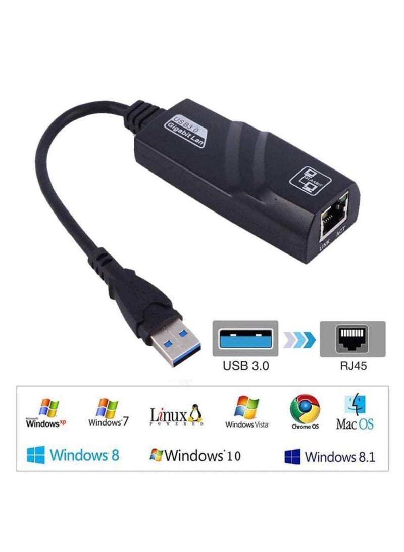 DUSALA Wired Network Adapter USB 3.0 To Gigabit Ethernet RJ45 Black - Image 3
