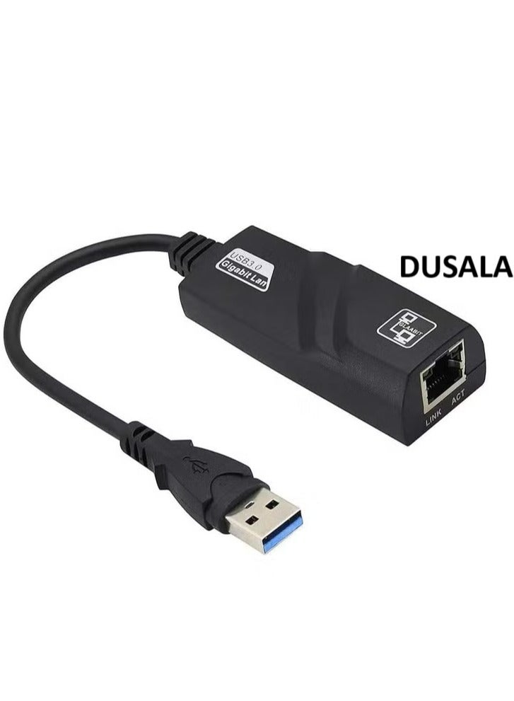 DUSALA Wired Network Adapter USB 3.0 To Gigabit Ethernet RJ45 Black - Image 1