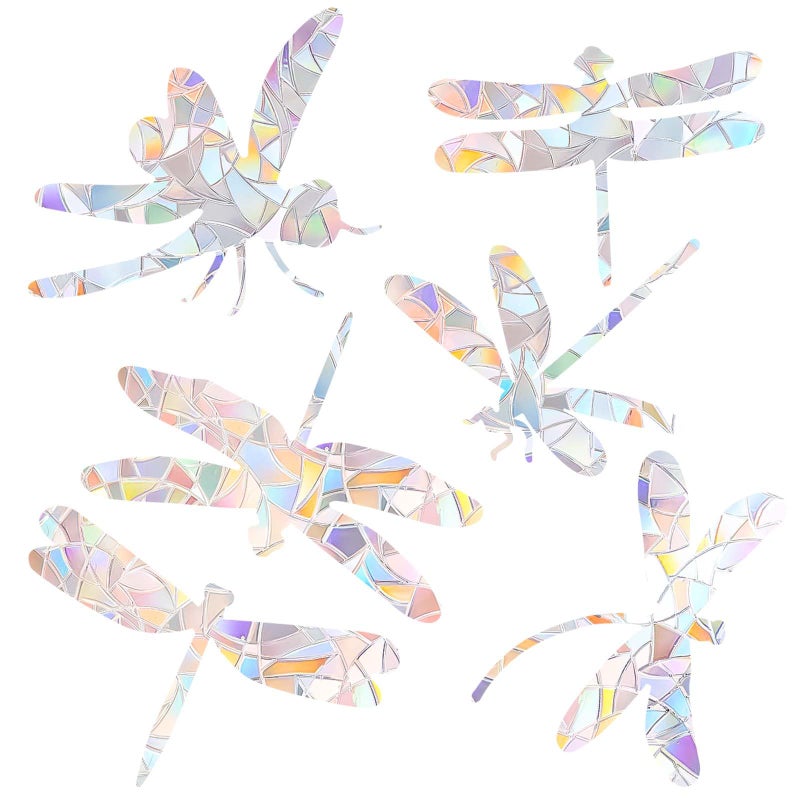 NQEUEPN 4 Sheets Anti Collision Window Clings  Window Decals to Prevent Bird Strikes Prism Pattern Window Stickers for Birds Alert Stickers to Protect Wild Birds Against Glass (Dragonfly) - Image 1
