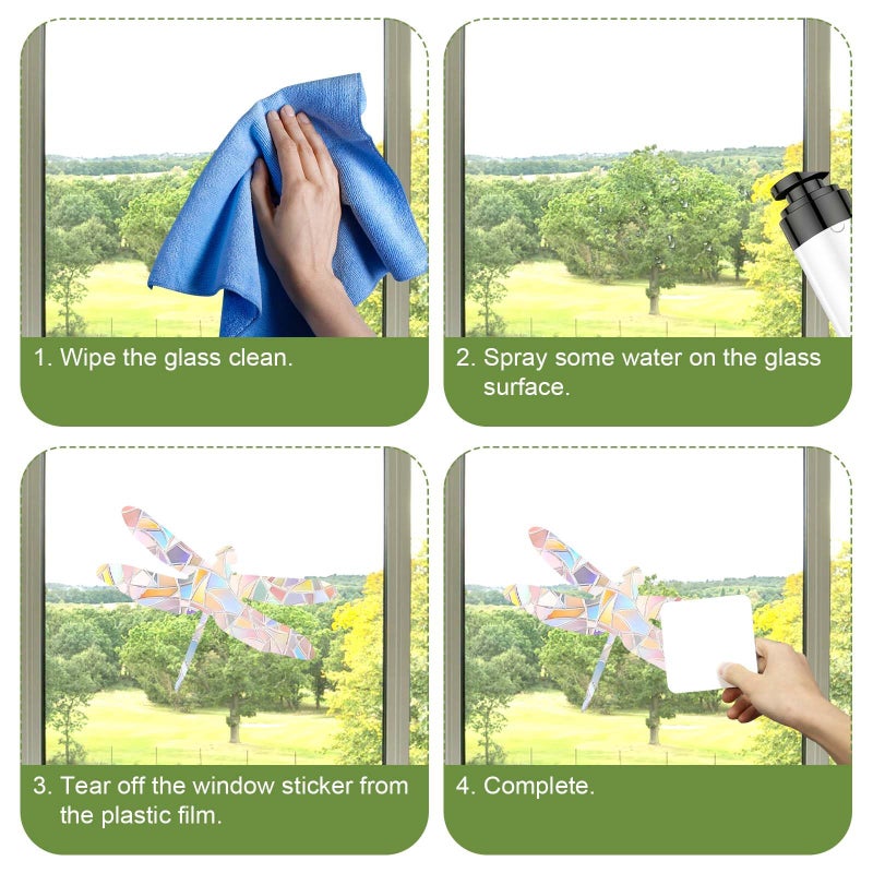 NQEUEPN 4 Sheets Anti Collision Window Clings  Window Decals to Prevent Bird Strikes Prism Pattern Window Stickers for Birds Alert Stickers to Protect Wild Birds Against Glass (Dragonfly) - Image 5