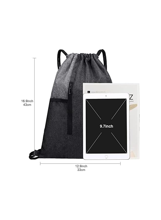 PROMASS Gym Bag Drawstring Backpack,Waterproof Gym sack PE Bag with Zipper and Mesh Pockets,Best for Outdoor Sports,Yoga,Swimming - Image 2