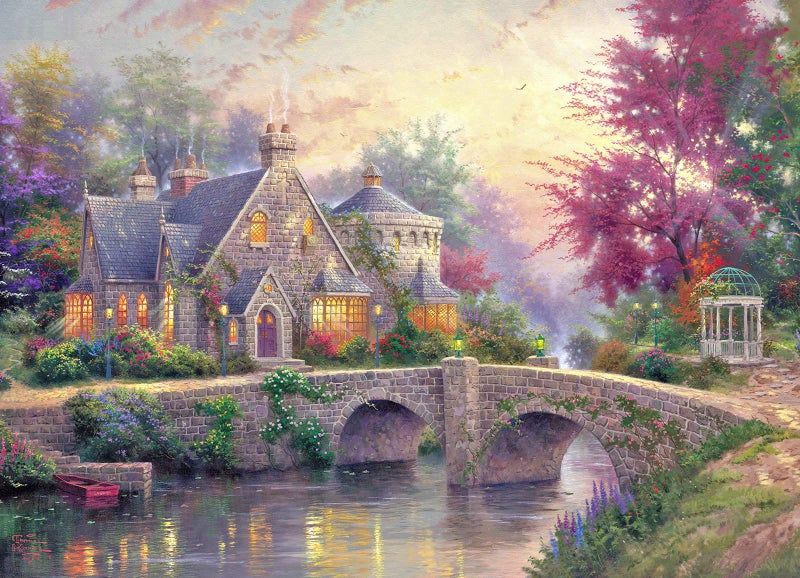 CHengQiSM Jigsaw Puzzles for Adults 1000 Pieces Country House Puzzles Spring Landscape Puzzle Picturesque Bridge 1000 Piece Jigsaw Puzzle DIY Challenging Game Toys Gift - Image 1