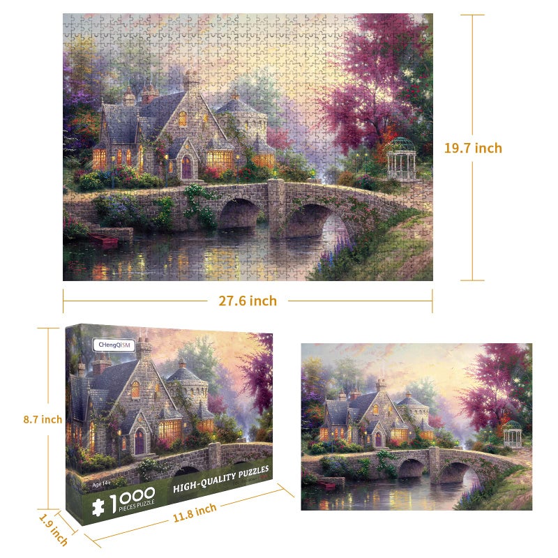 CHengQiSM Jigsaw Puzzles for Adults 1000 Pieces Country House Puzzles Spring Landscape Puzzle Picturesque Bridge 1000 Piece Jigsaw Puzzle DIY Challenging Game Toys Gift - Image 3
