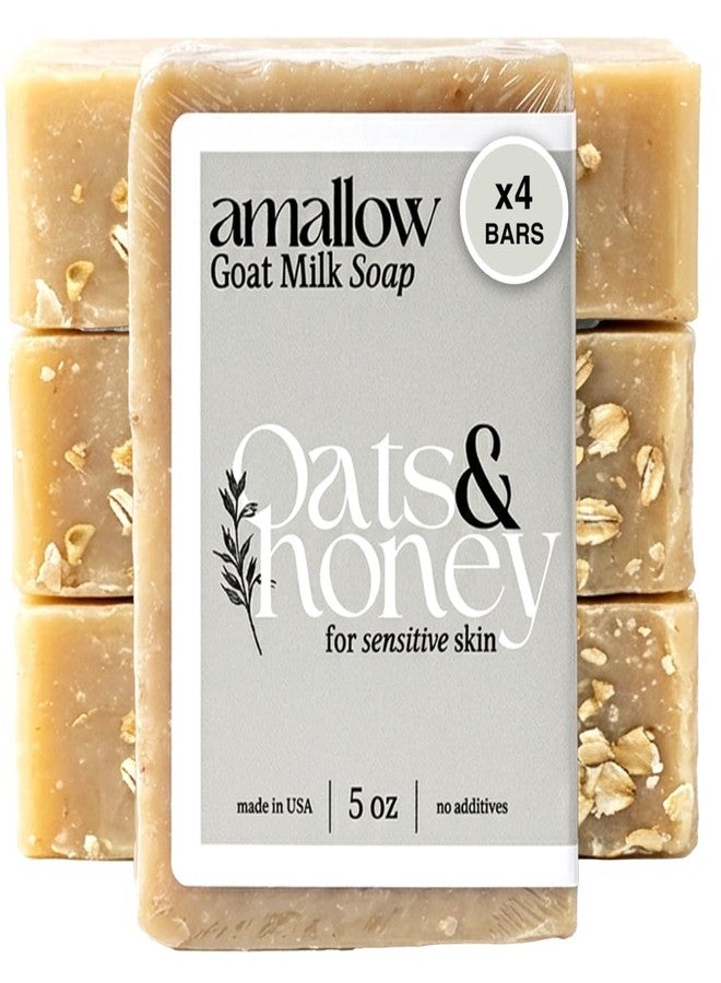 Amallow Premium Goat Milk Soap Bars - For Dry Skin, Gentle, Organic & Soothing - Made with Real Goat Milk - Large 5 OZ (Pack of 4 - (Oats and Honey - Image 1