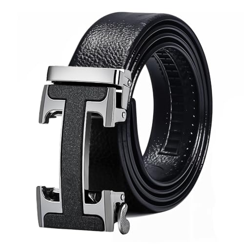 GUSTAVE® 130cm PU Leather Belt for Men, Large Size Auto Lock Zinc Alloy Buckle, Business & Casual Fashion, Adjustable, No Holes, Father's Day & Birthday Gift, Black, 3.5cm Wide, Durable for Office - Image 1