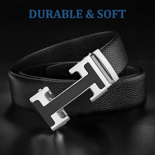 GUSTAVE® 130cm PU Leather Belt for Men, Large Size Auto Lock Zinc Alloy Buckle, Business & Casual Fashion, Adjustable, No Holes, Father's Day & Birthday Gift, Black, 3.5cm Wide, Durable for Office - Image 2