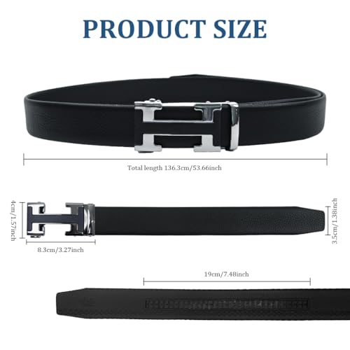 GUSTAVE® 130cm PU Leather Belt for Men, Large Size Auto Lock Zinc Alloy Buckle, Business & Casual Fashion, Adjustable, No Holes, Father's Day & Birthday Gift, Black, 3.5cm Wide, Durable for Office - Image 5