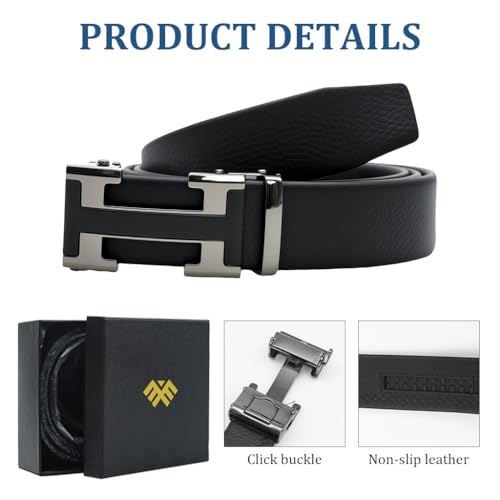 GUSTAVE® 130cm PU Leather Belt for Men, Large Size Auto Lock Zinc Alloy Buckle, Business & Casual Fashion, Adjustable, No Holes, Father's Day & Birthday Gift, Black, 3.5cm Wide, Durable for Office - Image 4