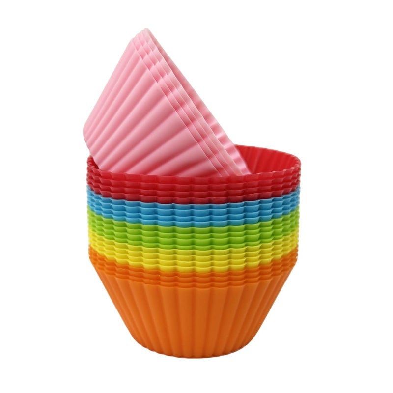 Prefer Green Baking Cups 24 Pack Multicolor Reusable Silicone Cupcake Liners Nonstick and Flexible Muffin Pans for Baking Easy To Clean Cupcake Molds