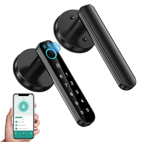 OFFTV Fingerprint Door Lock- Smart Door knob,biometric Door Lock，with passcode keypad keyless Entry Door Handle，for Bedroom Home Hotel Office Apartment (Black with APP) - Image 1