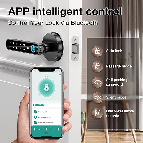 OFFTV Fingerprint Door Lock- Smart Door knob,biometric Door Lock，with passcode keypad keyless Entry Door Handle，for Bedroom Home Hotel Office Apartment (Black with APP) - Image 3