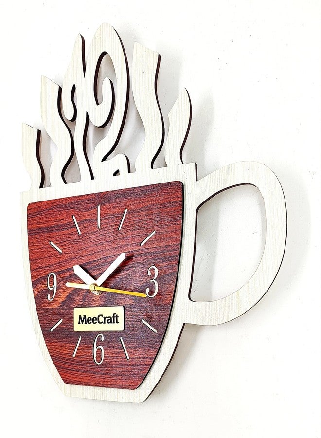 MeeCraft Wooden Coffee Cup Silhouette Wall Clock for Kitchen, 25x28 cm (Rosewood and White) - Image 4