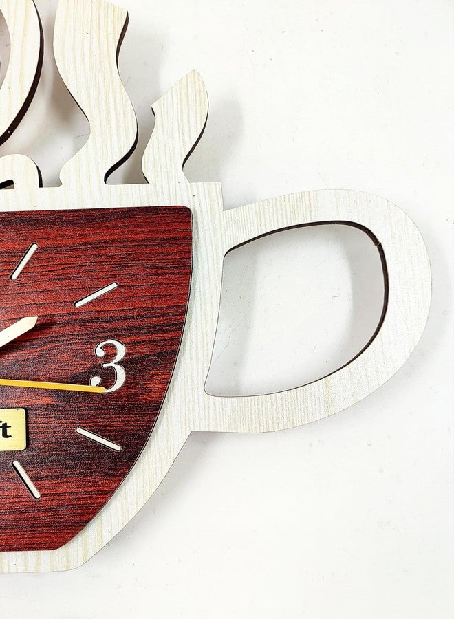 MeeCraft Wooden Coffee Cup Silhouette Wall Clock for Kitchen, 25x28 cm (Rosewood and White) - Image 2