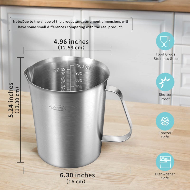 Newness Measuring Cup, [Upgraded, 3 Measurement Scales, Including Cup Scale, ML Scale, Ounce Scale], Newness Stainless Steel Measuring Cup with Marking with Handle, 32 Ounces (1.0 Liter, 4 Cup) - Image 4