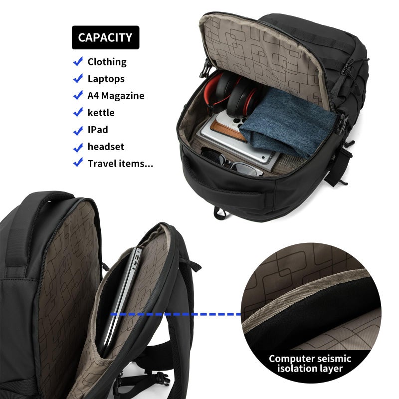 Wotony 25L Tactical Backpack, 18.5 inch, 900D Polyester, MOLLE System, Waterproof, for Men, Black - Image 4