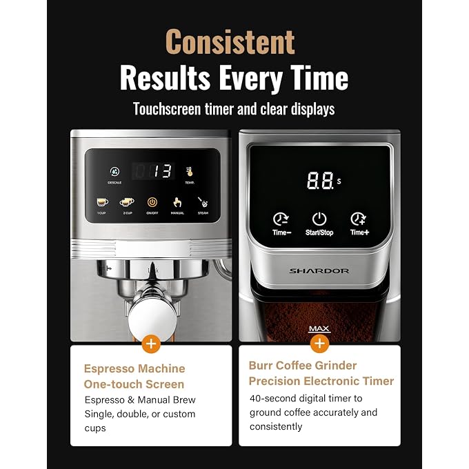 SHARDOR Espresso Machine with Grinder Bundle  Separate Conical Burr Coffee Grinder with 48 Adjustable Grind Settings, 20-Bar Espresso Machine with Steam Wand for Home Barista - Image 3