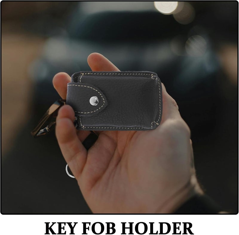 Leather Key Fob Cover for Keys with Mini Black Genuine Cowhide for Remote - Image 3