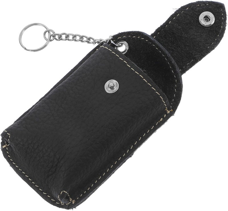 Leather Key Fob Cover for Keys with Mini Black Genuine Cowhide for Remote - Image 1