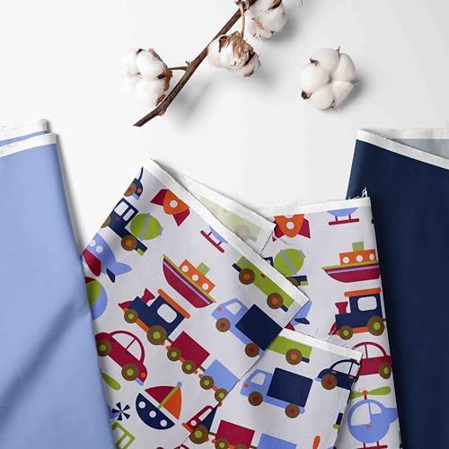 Bacati - Transportation Blue 4 Piece Boys Toddler Bedding Set 100 Percent Cotton Includes Reversible Comforter, Fitted Sheet, Top Sheet, and Pillow Case for Boys - Image 2
