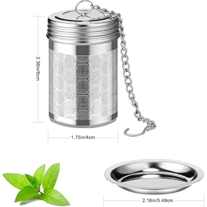 أكس سبرينج مصافي نقع الشاي 304 مصفاة أوراق الشاي السائبة من الفولاذ المقاوم للصدأ مع فلتر شبكي دقيق موزع شاي متين مع خطاف سلسلة وصينية تنقيط مثالية لمحبي الشاي والتخمير المنزلي - Image 3