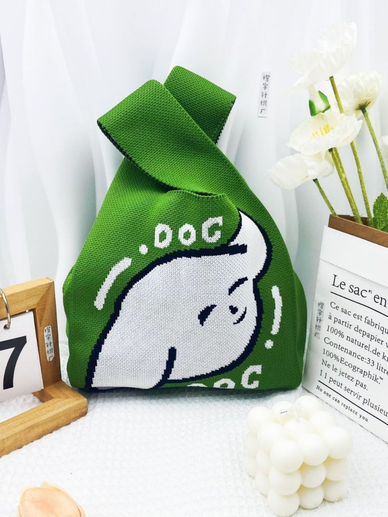 New Fashion Cartoon Knitted Handbag Women'S Fashion All-Match Go-To-Work Small Bag Lunch Bag Lunch Box Bag - Image 4