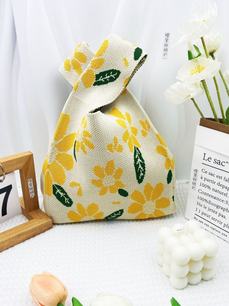 New Fashion Cartoon Knitted Handbag Women'S Fashion All-Match Go-To-Work Small Bag Lunch Bag Lunch Box Bag - Image 3