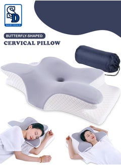 Eworld Butterfly Shape Cervical Pillow With 3D Eye Mask, for Shoulder and Neck Pain Relief - Memory Foam Neck Pillow with Ergonomic Orthopedic Design for Side, Back, and Stomach Sleeping, Grey  - Image 2
