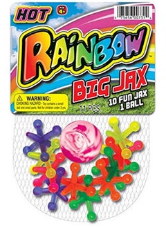 JaRu Jaru Hot Rainbow Big Jax Retro Jaxs. 1 Large Hi Bounce Ball And 10 Large Colorful Rubber Jacks. Party Favors Game Toy For Kids And Adults Boys And Girls Toys. 7311B  - Image 1