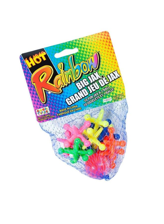 Jaru Hot Rainbow Big Jax Retro Jaxs. 1 Large Hi Bounce Ball And 10 Large Colorful Rubber Jacks. Party Favors Game Toy For Kids And Adults Boys And Girls Toys. 7311B - Image 5