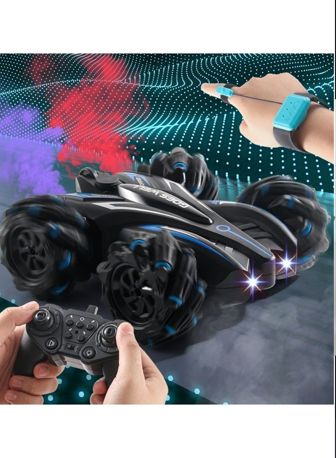 HaveDream Double sided stunt remote control car four-wheel drive double spray light music 2.4G four-wheel drive off-road gesture induction toy blue - Image 1