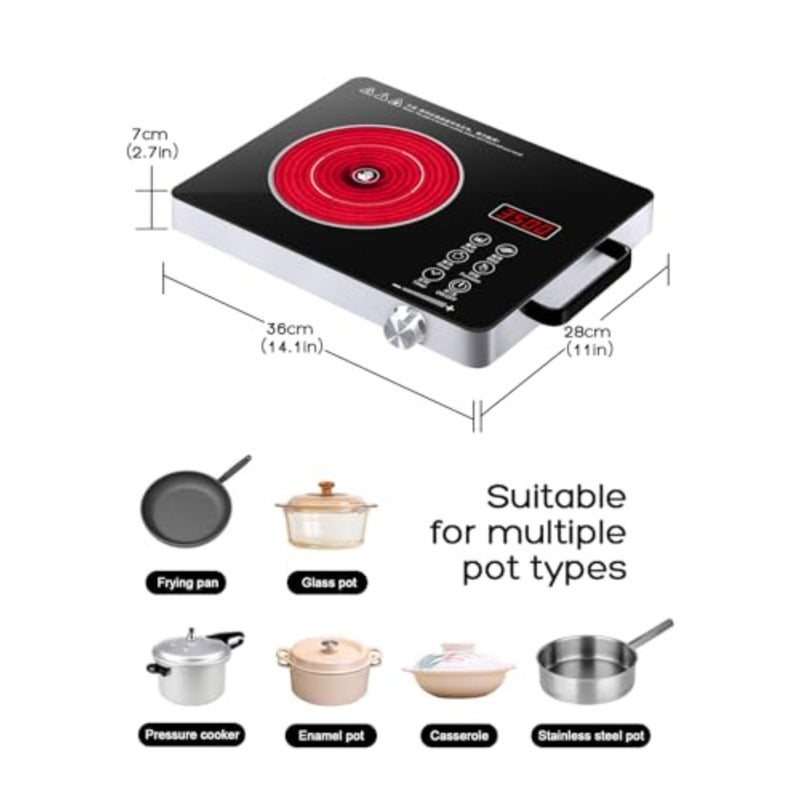 Electric Cooker, LED Display Digital Infrared Cooker, 3500W Electric Stove Induction Cooker Hot Plate, Induction Stove, Temperature Settings, 3 hrs Programmable Timer w/Handle Single Plate - Image 2