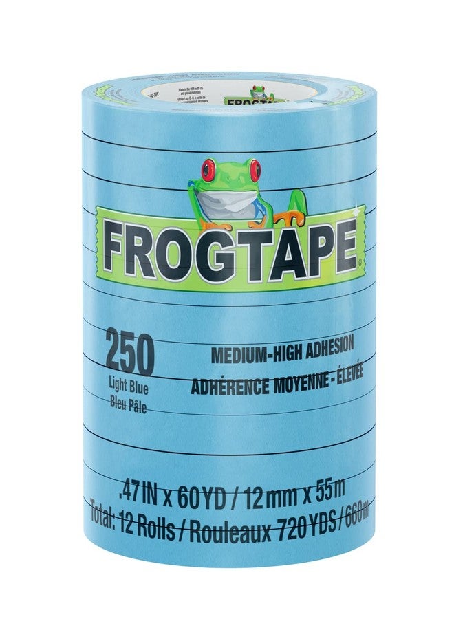 FrogTape 250 Light Blue Moderate Temperature Performance Grade Masking Tape, Medium-High Adhesion, 12mm x 55m, 12 Rolls per Pack - Image 1